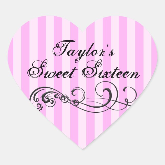 Pink & Black Stripe Sweet Sixteen Envelope Sticker (Front)