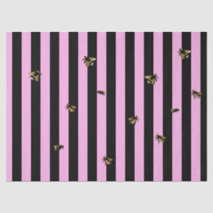 Pink & Black Stripes And Bees Tissue Paper