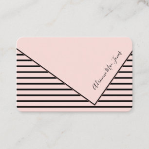 Pink & Black Stripes Faux Fold Over Business Card