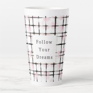 Pink Black Stripes Follow your dreams Latte Mug