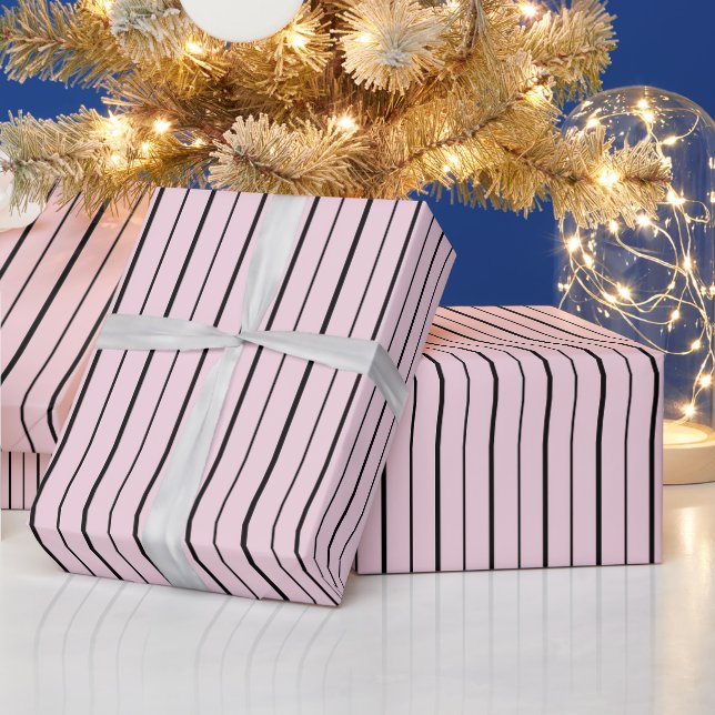 Pink & Black Stripes Gift Wrapping Paper (Holidays)