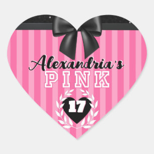 PINK Black Stripes Girly Birthday/Pajama Party Heart Sticker