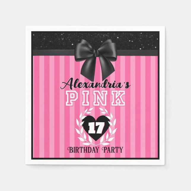  PINK Black Stripes Girly Birthday/Pajama Party  Napkin (Front)