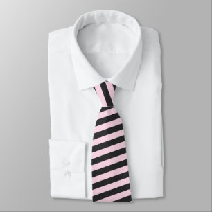 Pink & Black Stripes Groom Groomsmen Name Fun Fact Tie