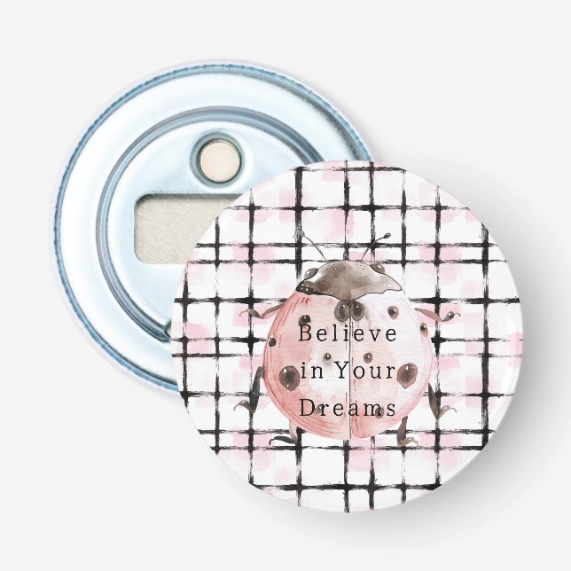 Pink Black Stripes Ladybug Bottle Opener (Front)