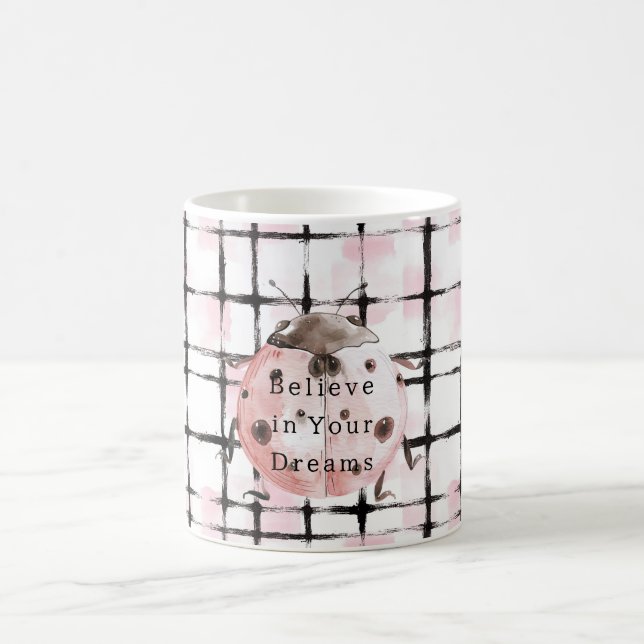 Pink Black Stripes Ladybug Coffee Mug (Center)