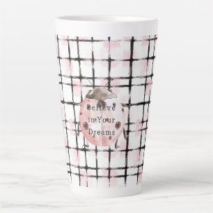 Pink Black Stripes Ladybug Latte Mug