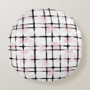Pink Black Stripes Round Cushion