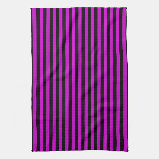 Pink Black Stripes Seamless Pattern Tea Towel (Vertical)
