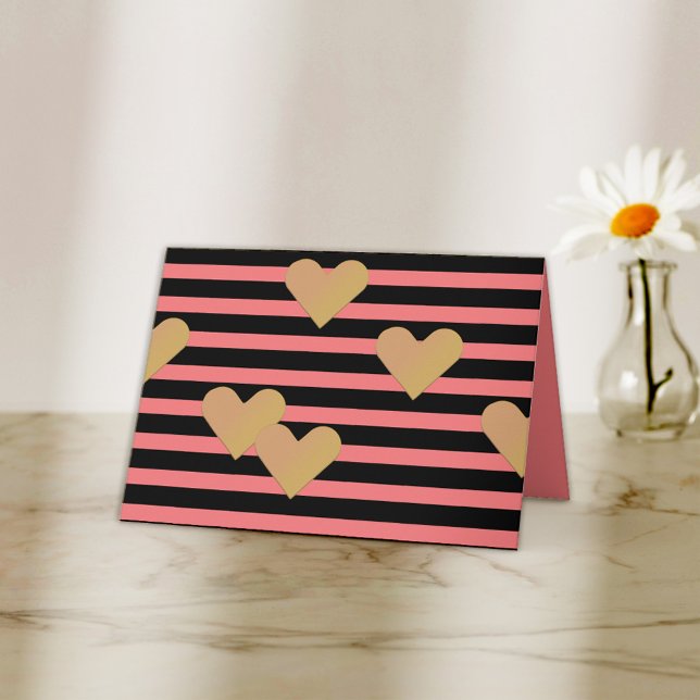 Pink & Black Stripes Valentine Card (Creator Uploaded)