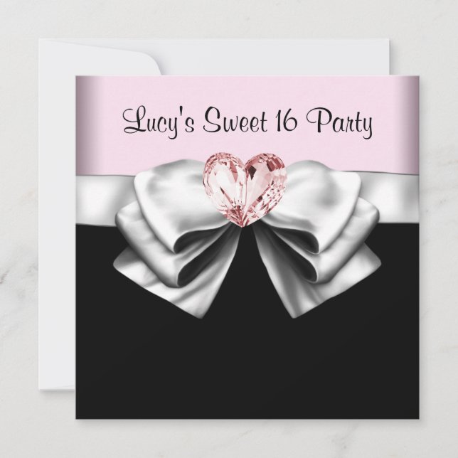 Pink Black Sweet 16 Birthday Party Invitation (Front)