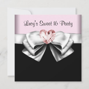 Pink Black Sweet 16 Birthday Party Invitation