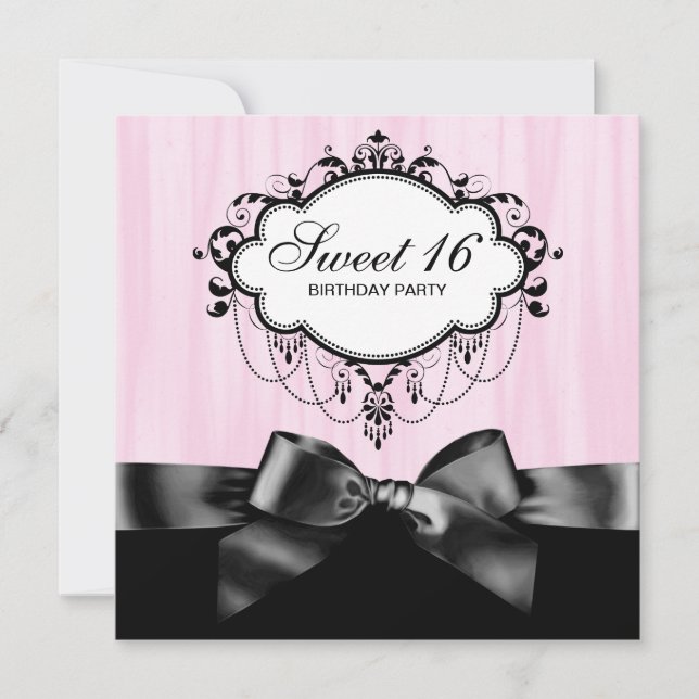Pink Black Sweet 16 Birthday Party Invitation (Front)