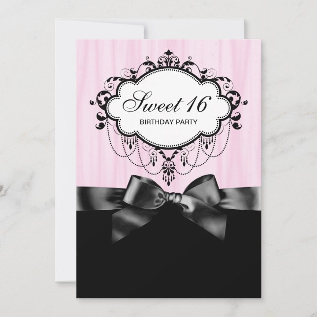 Pink Black Sweet 16 Birthday Party Invitation (Front)