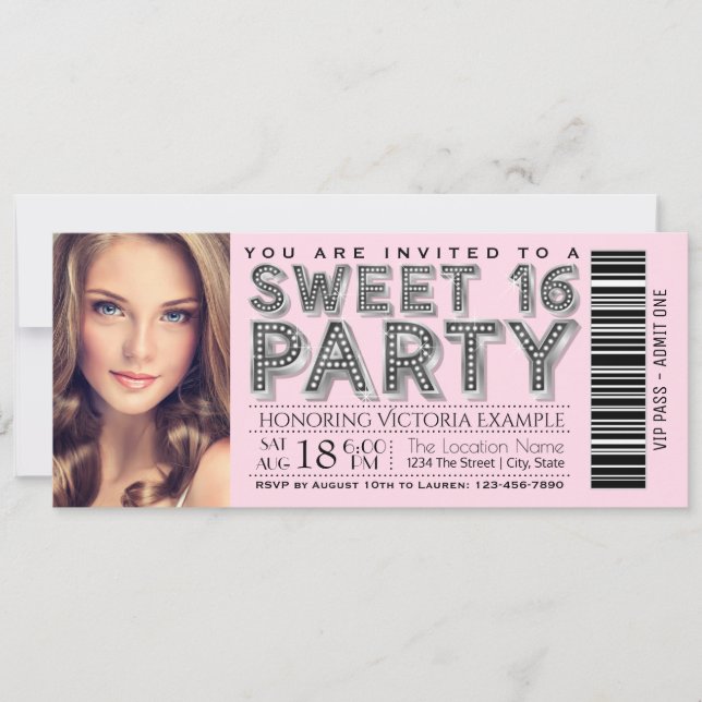 Pink Black Sweet 16 Birthday Party Invitations (Front)