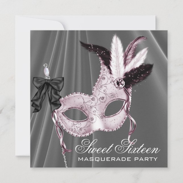 Pink Black Sweet 16 Masquerade Party Invitation (Front)