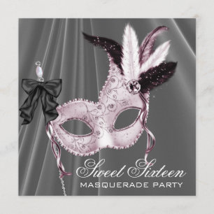 Pink Black Sweet 16 Masquerade Party Invitation