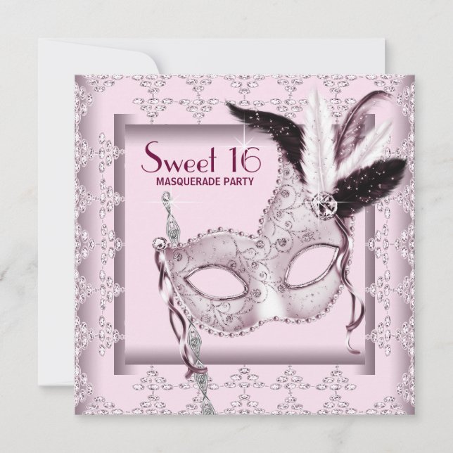 Pink Black Sweet 16 Masquerade Party Invitation (Front)