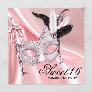 Pink Black Sweet 16 Masquerade Party Invitation