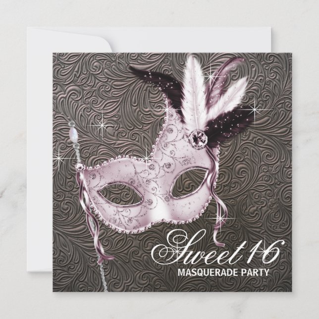 Pink Black Sweet 16 Masquerade Party Invitation (Front)