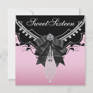 Pink Black Sweet Sixteen Party Invitations