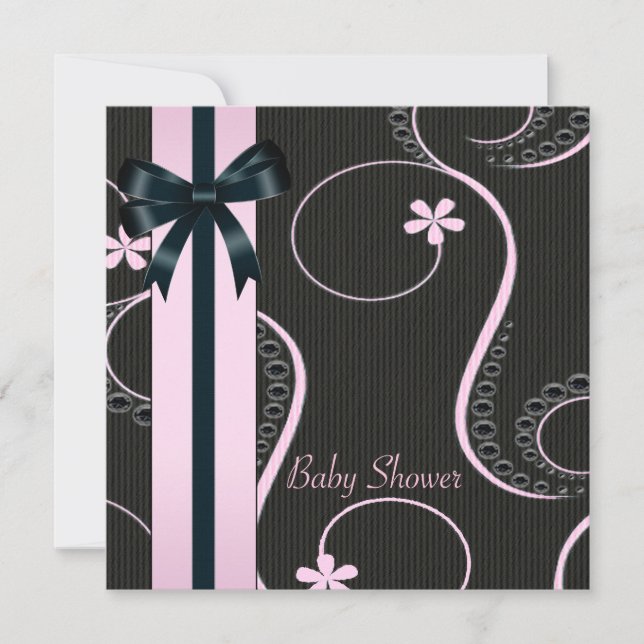 Pink Black Swirl Baby Girl Shower Invitation (Front)