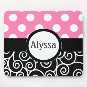 Pink Black Swirl Dots Personalised Mousepad