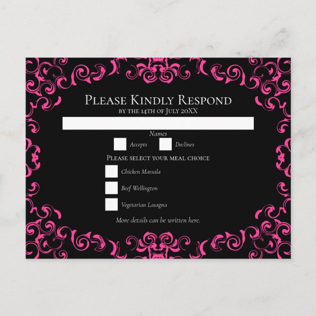 Pink Black Swirl Gothic Wedding Holiday Postcard (Front)