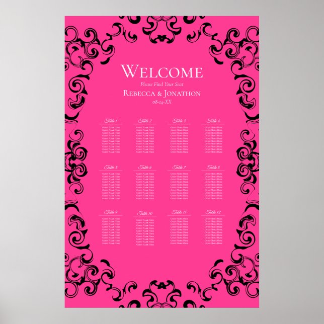 Pink Black Swirl Gothic Wedding Poster (Front)
