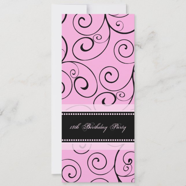 Pink Black Swirls 18th Birthday Party Invitations (Front)