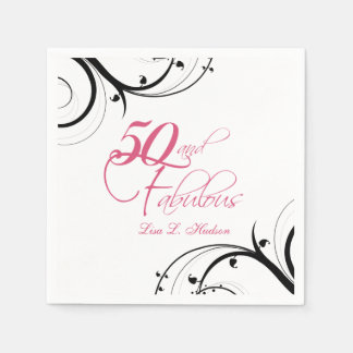 Pink Black Swirls 50th and Fabulous! Birthday Napkin
