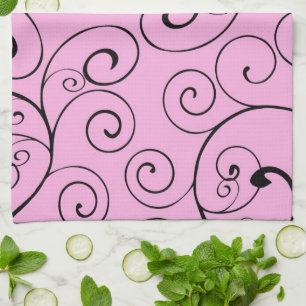 Pink Black Swirls Kitchen Cloth Towel