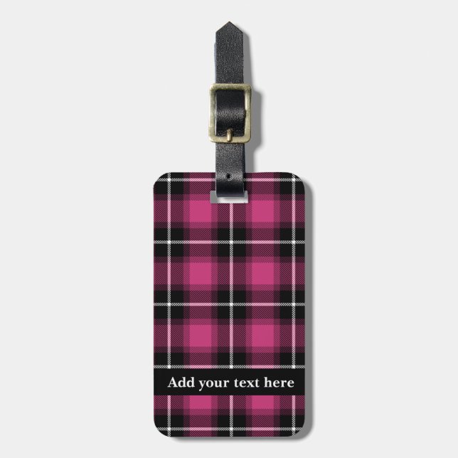 Pink Black Tartan Plaid Personalised Luggage Tag (Front Vertical)