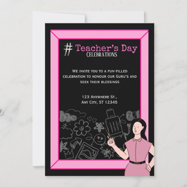 Pink Black Teacher’s Day Party Invitation (Front)