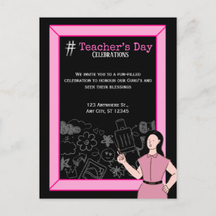 Pink & Black Teacher's Day Thank You Postcard