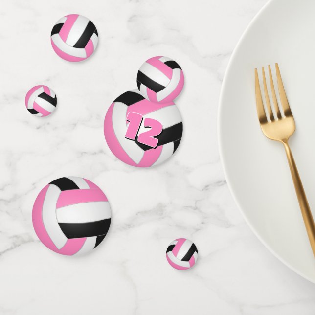 pink black team colours girls volleyball party confetti (Group)
