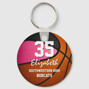 Pink black team spirit girls basketball key ring
