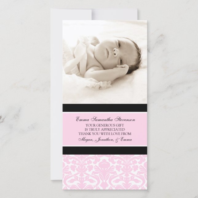 Pink Black Thank You Baby Shower Photo Cards (Front)
