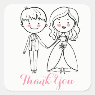 Pink & Black Thank You Bride & Groom Wedding Square Sticker