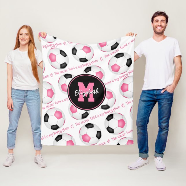 pink black The soccer field is my happy place Fleece Blanket (In Situ)