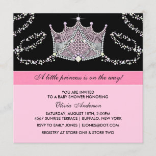 Pink Black Tiara Baby Girl Princess Baby Shower Invitation
