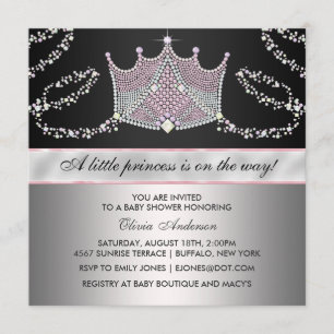 Pink Black Tiara Baby Girl Princess Baby Shower Invitation