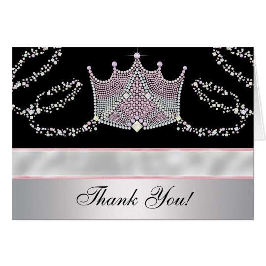 Pink Black Tiara Princess Thank You Cards