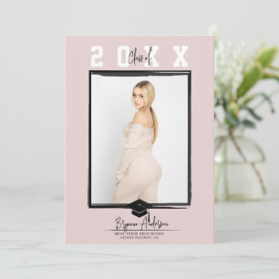 Pink & Black Trendy Graduation Photo (any colour) Invitation