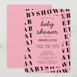 Pink Black Trendy Modern Baby Shower Invitation