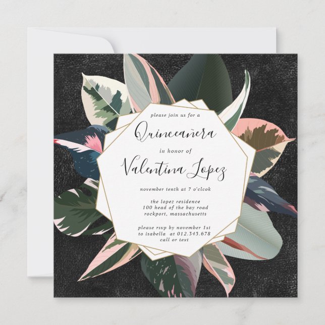 Pink Black Tropical Modern Quinceanera Invitation (Front)