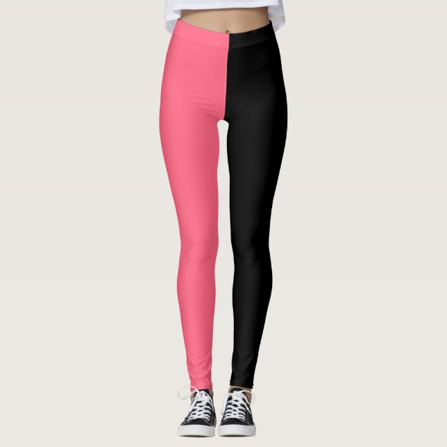 Pink Black Two Tone Half Colour Split Leggings (Front)