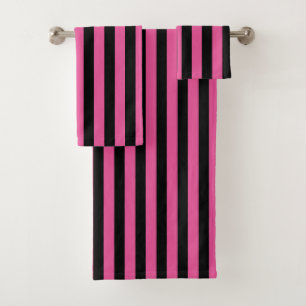 Pink Black Vertical Stripe Halloween Bath Towel Set
