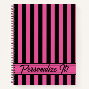 Pink Black Vertical Stripe Halloween Notebook