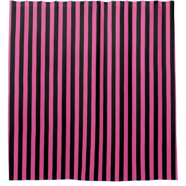 Pink Black Vertical Stripe Halloween Shower Curtain (Front)
